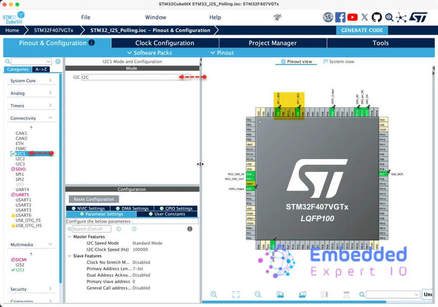 STM32CubeMX แล้วกำหนดขา PB6 และ PB9
