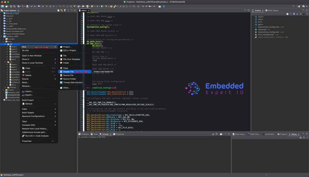 การสร้าง Header File ให้คลิกขวาที่โฟลเดอร์ inc