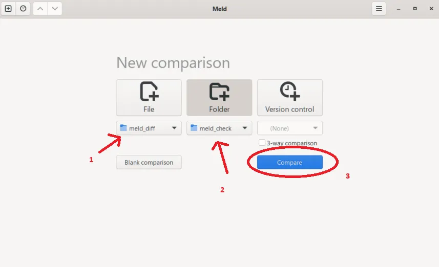 Meld การทำงานเปรียบเทียบ Folder