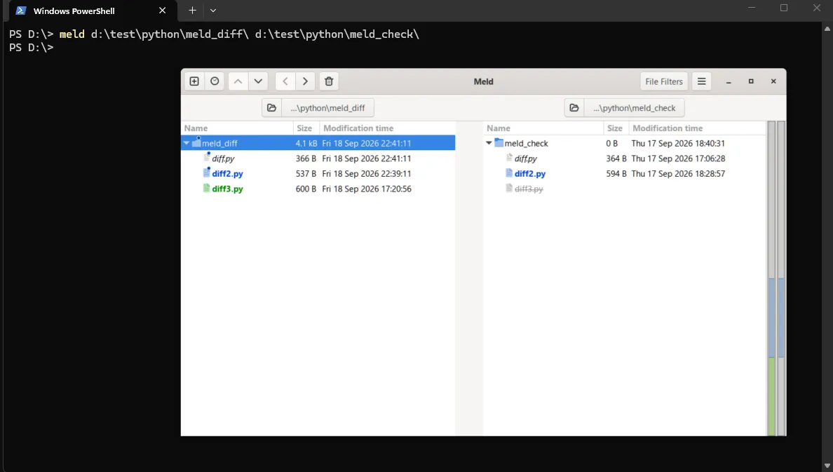 Meld เปรียบเทียบ Folder ผ่าน command prompt